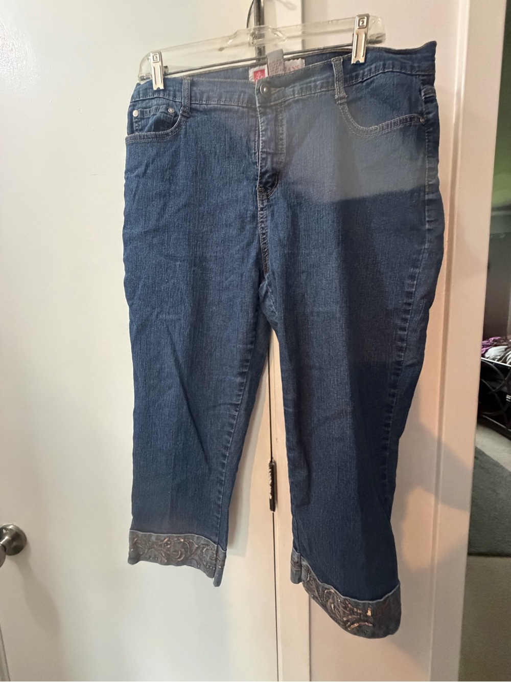 COS Dark Blue Cropped Jeans with Embroidered Cuff